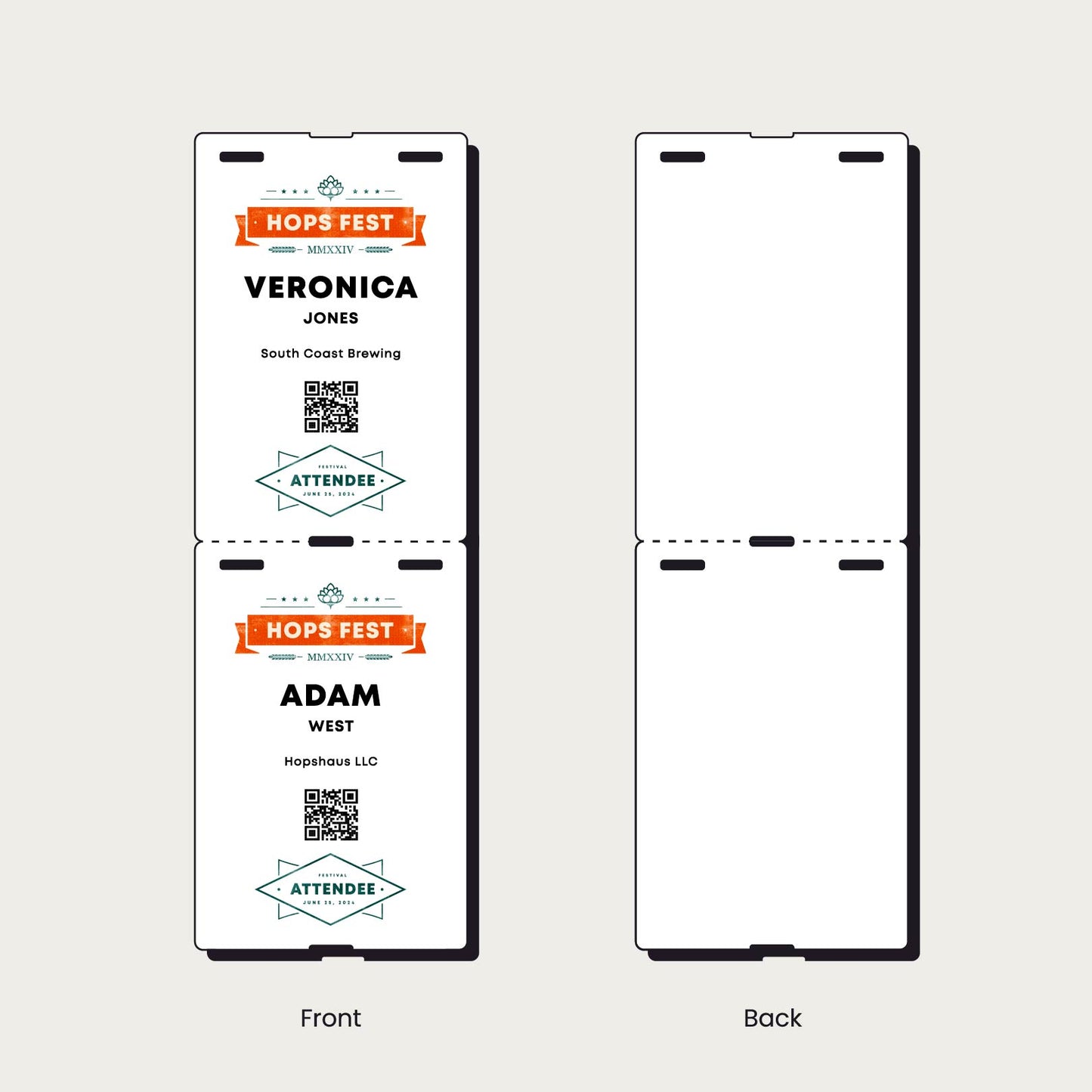 4x6 Paper Event Badge, Single-Sided, Double Notch